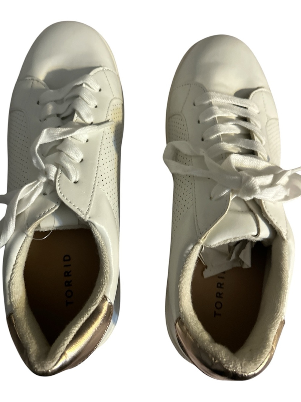 NIB torrid White Sneakers with Metallic Rose Gold Heel 11 brand new perforated